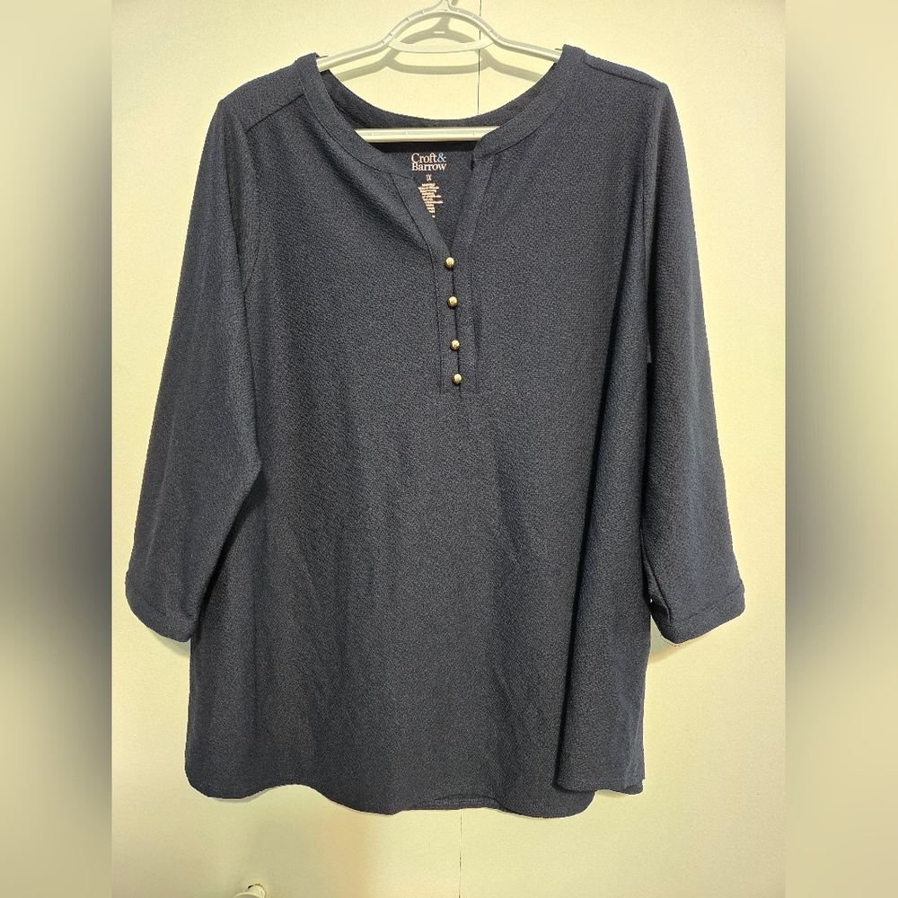Croft & Barrow Women's‎ Navy 3/4 Sleeve Top- Size 1X